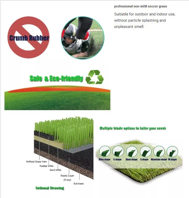 Unfilled Soccer Artificial Grass/Synthetic Grass/Artificial Turf for Football Court Y30-R1